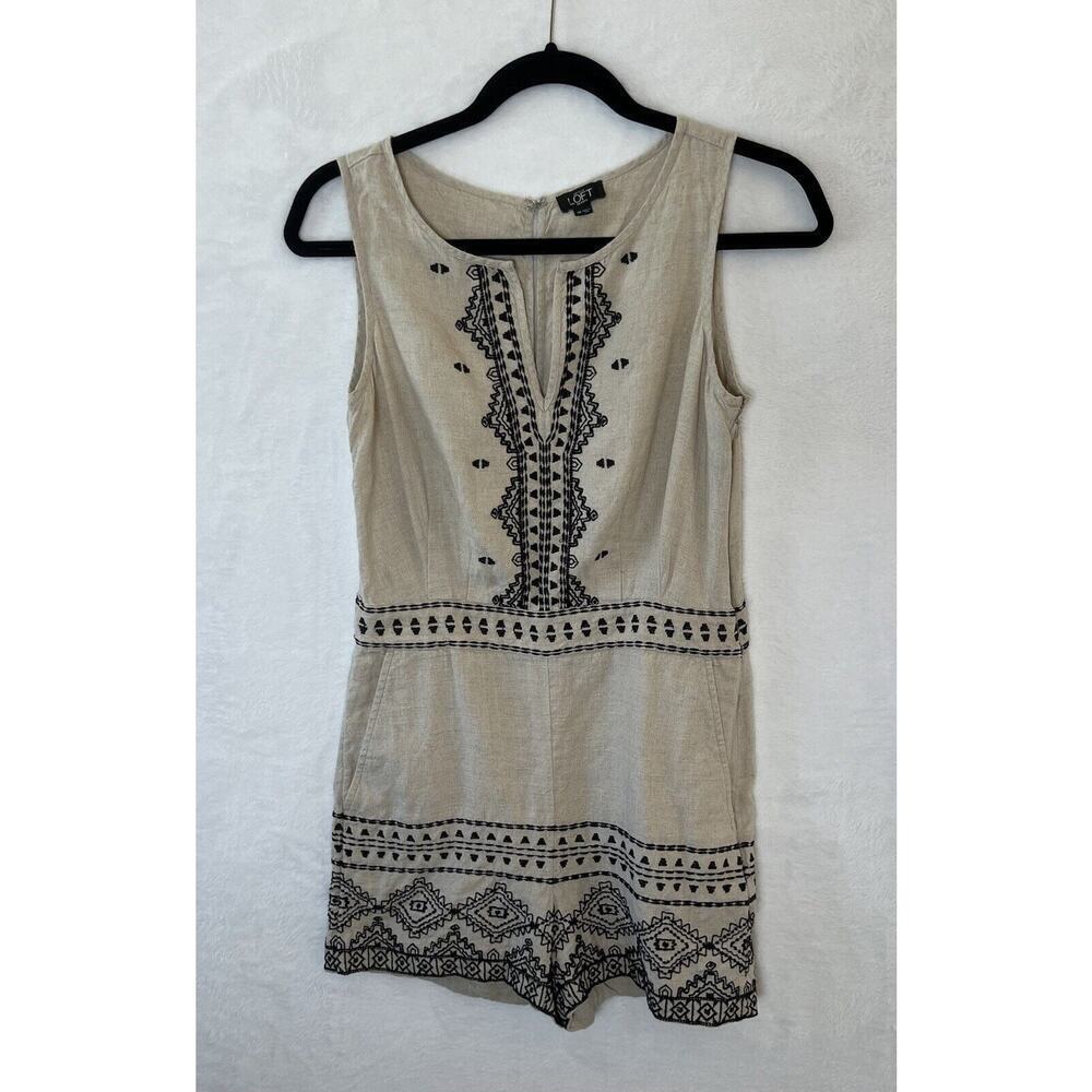 Ann Taylor Womens Linen One Piece Size 2P Embroidered Peasant Beachy Bohemian